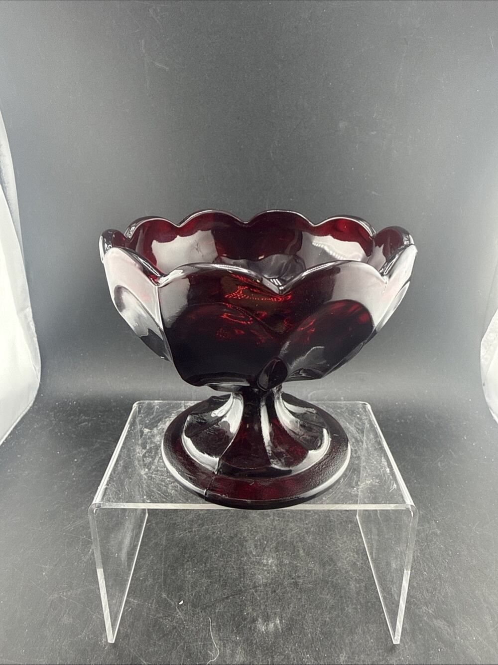 Vintage Anchor Hocking Fairfield Royal Ruby Red Glass Pedestal Bowl Compote Dish